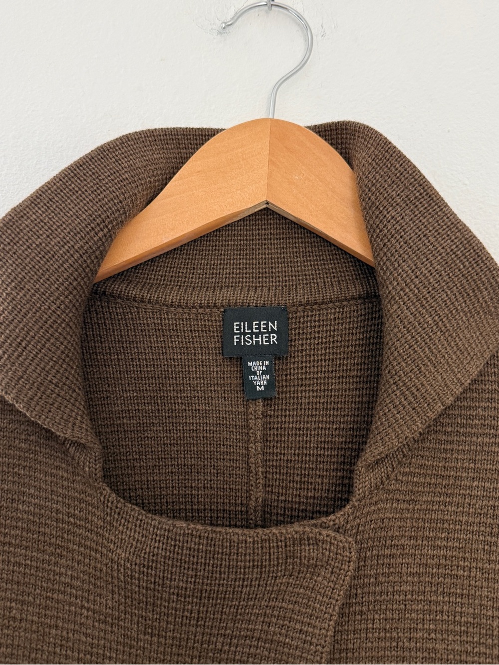 Eileen Fisher Knit Long Coat Cardigan Merino Wool Medium Brown Lagenlook Office - Picture 7 of 13